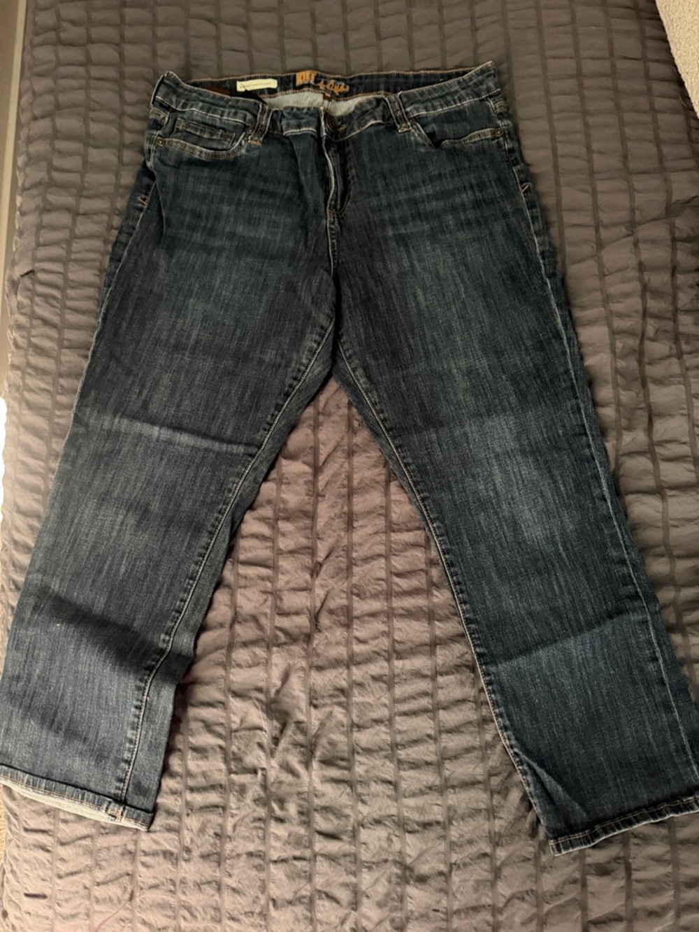 Bardot women's Washed Blue Relaxed Straight Jeans by Kut for Kloth. Capri style.